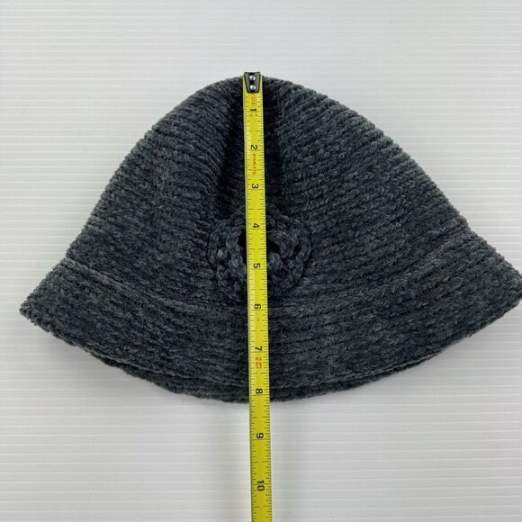 August T Gray Chenille Cloche Bucket Hat Flower Accent Winter Warm Soft Acrylic - Picture 9 of 10
